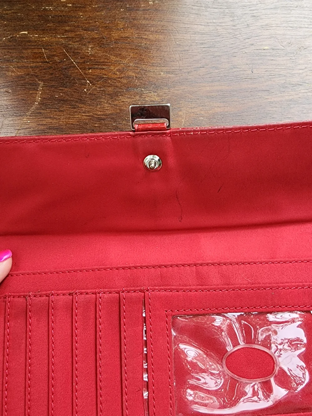 Liz Claiborne Red Crocodile Embossed Faux Leather Flap Wallet Clutch